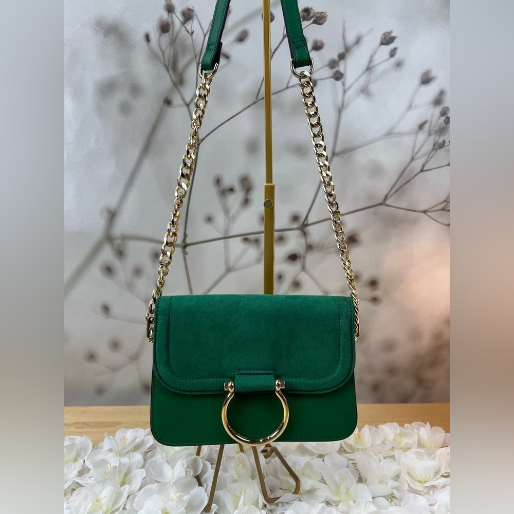 TopShop Green Crossbody Shoulder Bag with Gold Ring Detail